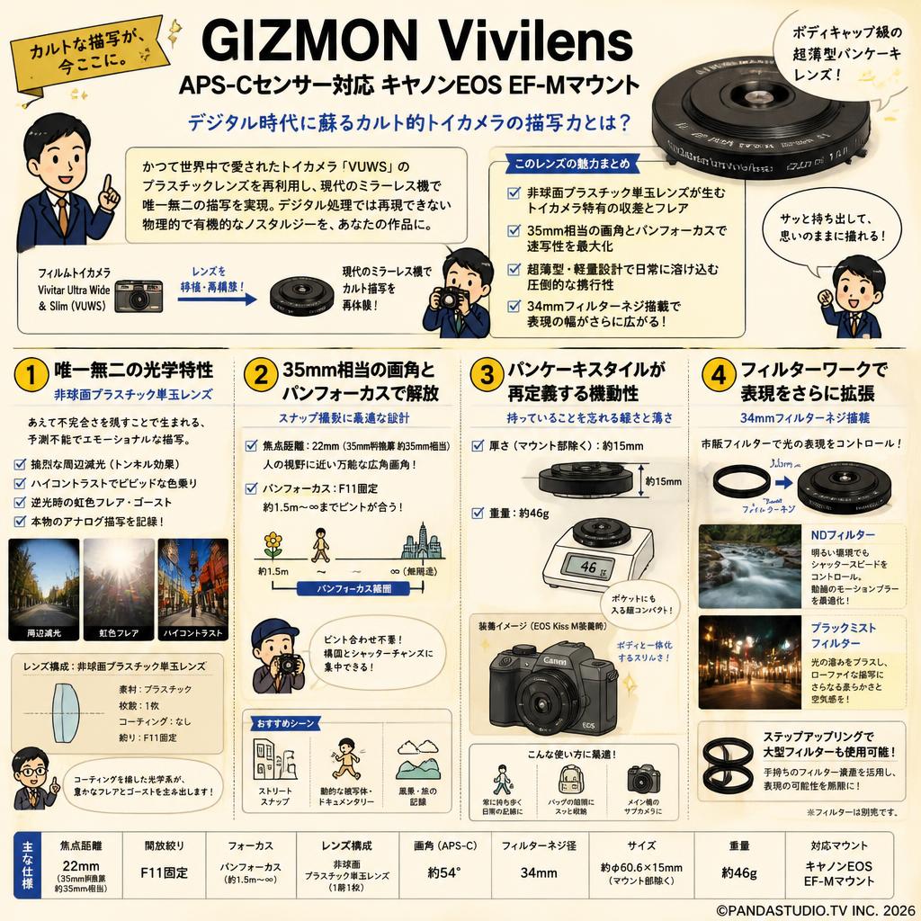 GIZMON Vivilens APS-Cセンサー対応 キャノンEOS EF-Mマウント 概要
