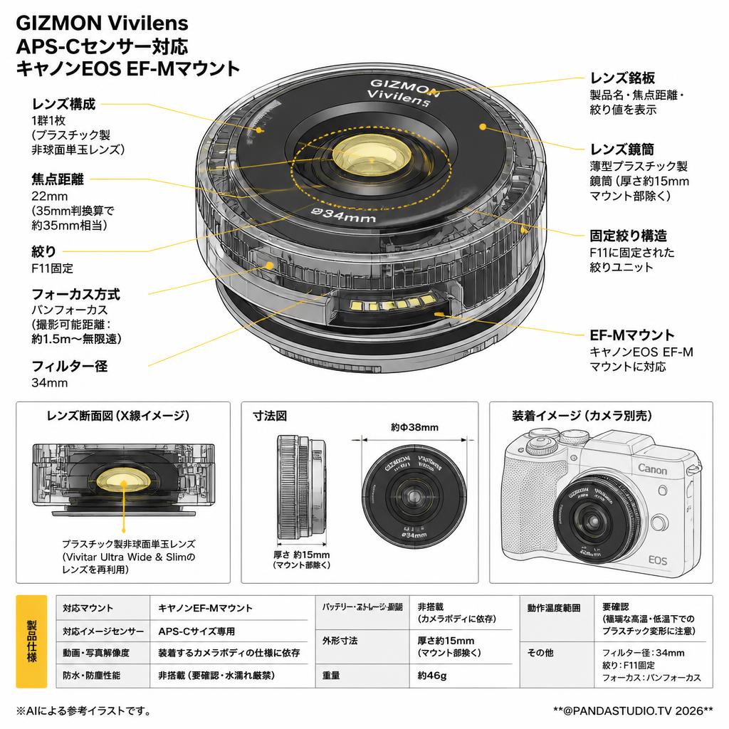 GIZMON Vivilens APS-Cセンサー対応 キャノンEOS EF-Mマウント スペック
