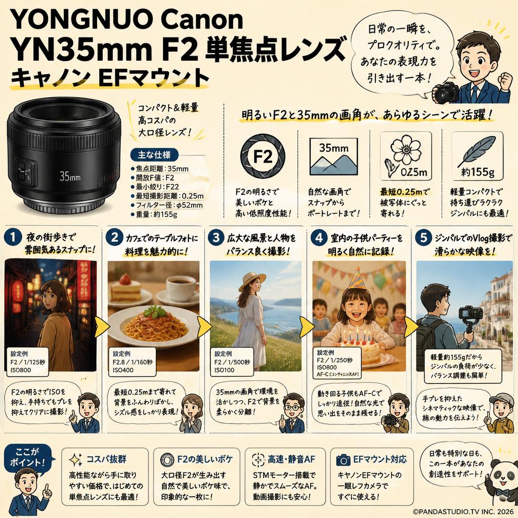 YONGNUO Canon YN35mm F2 単焦点レンズ キャノン EFマウント 用途