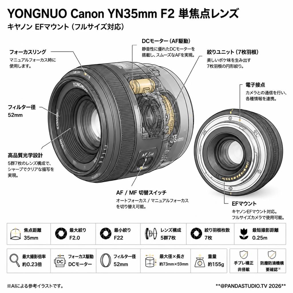 YONGNUO Canon YN35mm F2 単焦点レンズ キャノン EFマウント スペック