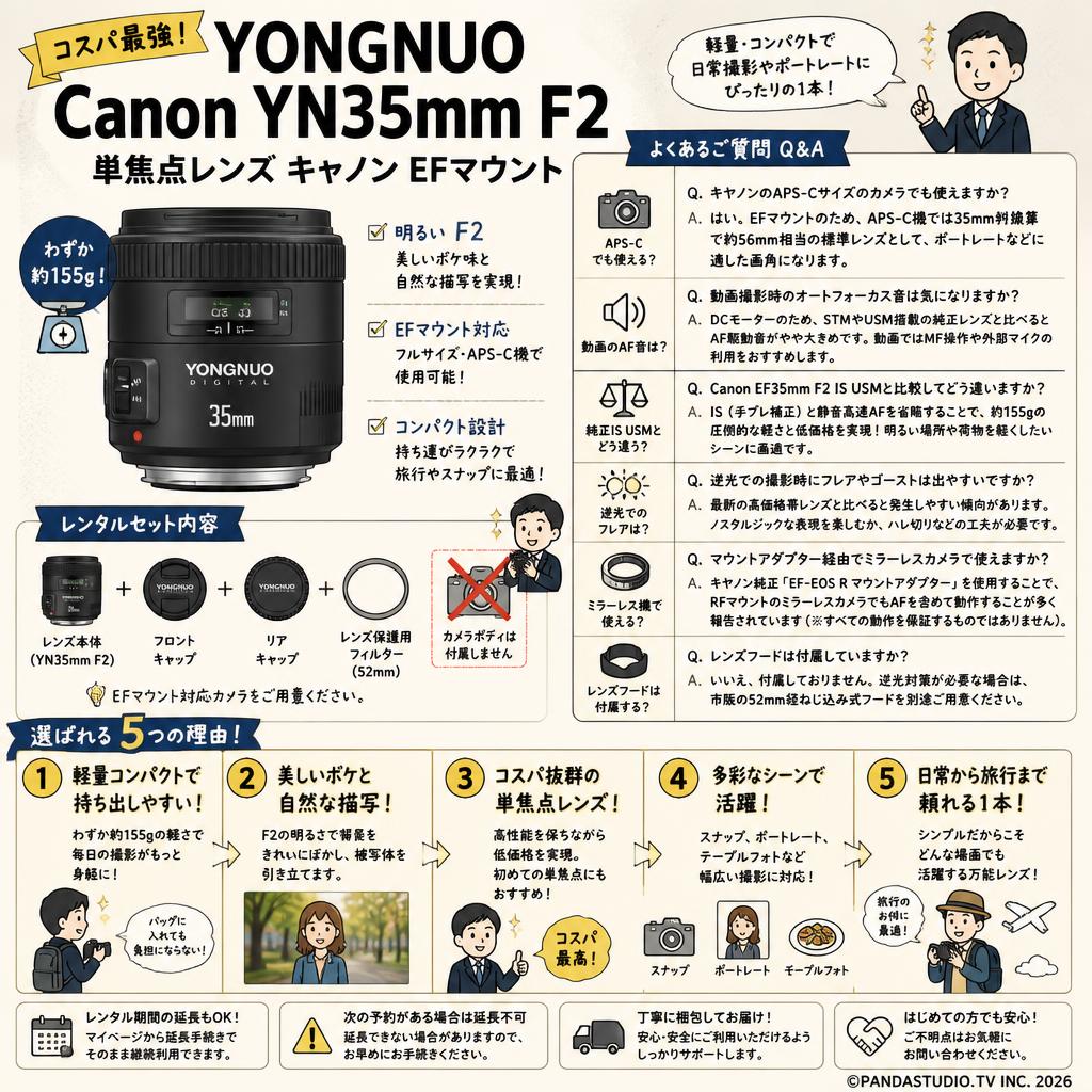 YONGNUO Canon YN35mm F2 単焦点レンズ キャノン EFマウント FAQ（よくある質問と答え）