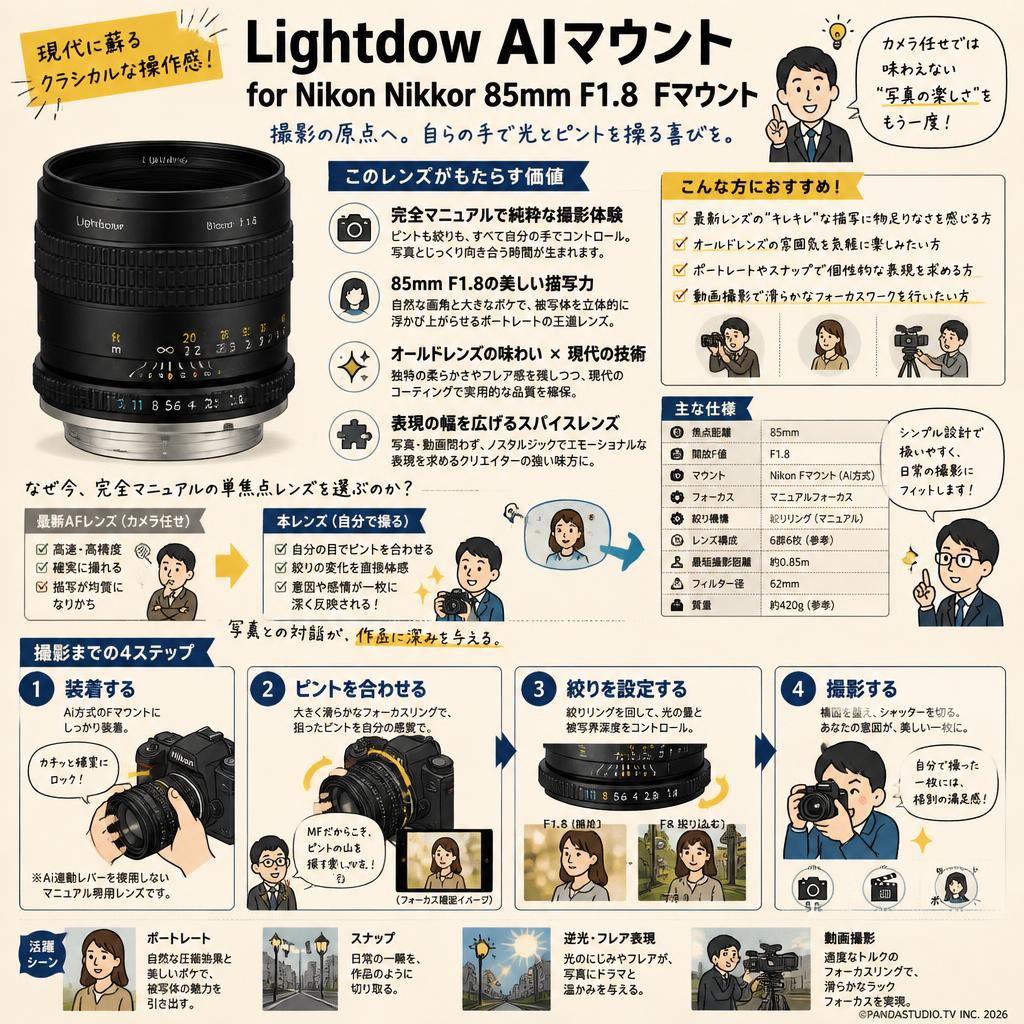 Lightdow AIマウント for Nikon Nikkor 85mm F1.8  Fマウント 概要