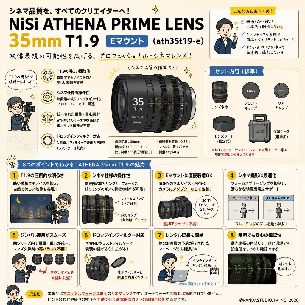 NiSi ATHENA PRIME LENS 35mm T1.9 Eマウント ( ath35t19-e ) FAQ（よくある質問と答え）