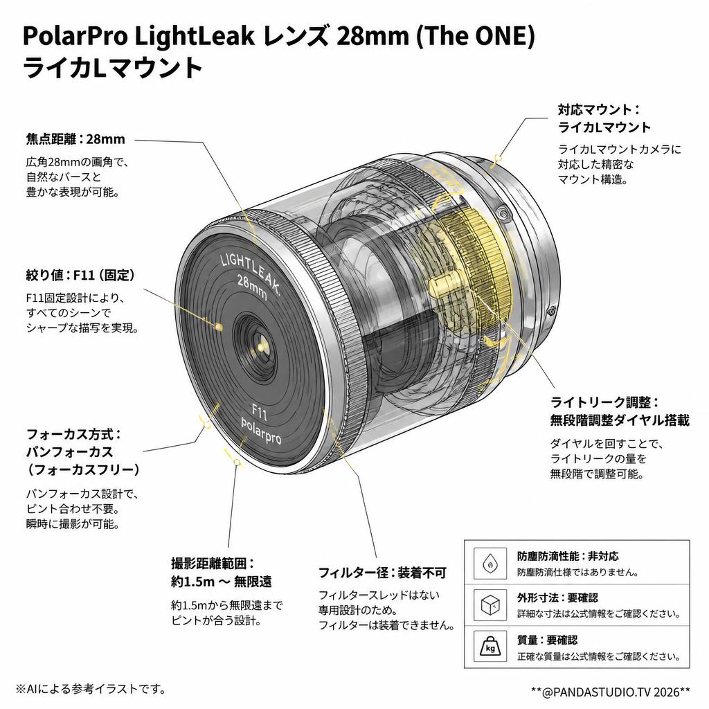 PolarPro LightLeak レンズ 28mm (The ONE) ライカLマウント スペック