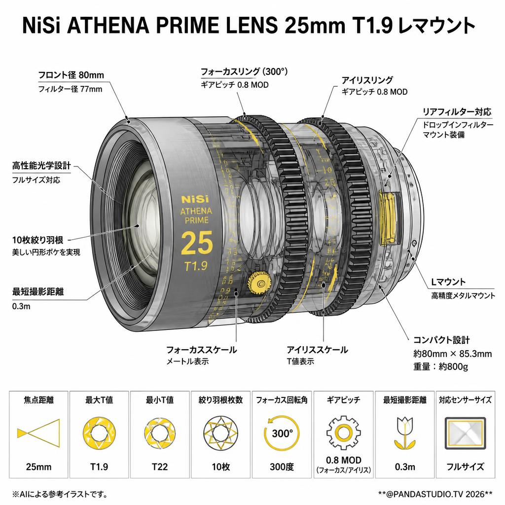 NiSi ATHENA PRIME LENS 25mm T1.9 Lマウント ( ath25t19-L ) スペック