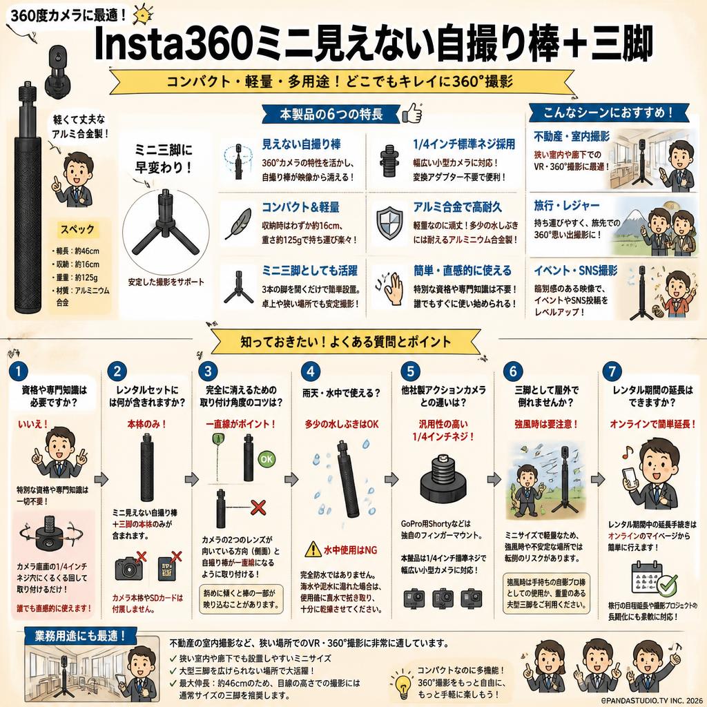 Insta360ミニ見えない自撮り棒＋三脚 FAQ（よくある質問と答え）