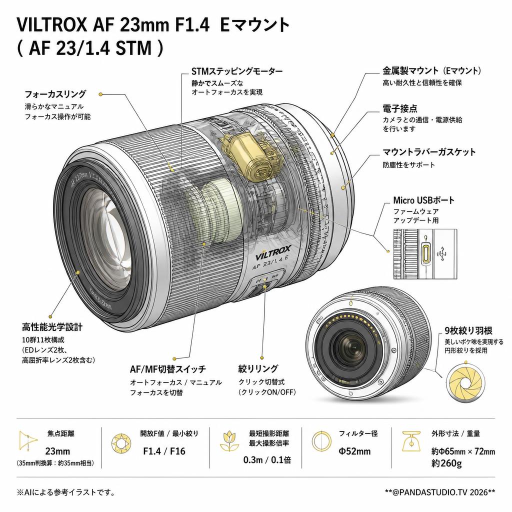 VILTROX AF 23mm F1.4  Eマウント ( AF 23/1.4 STM ) スペック