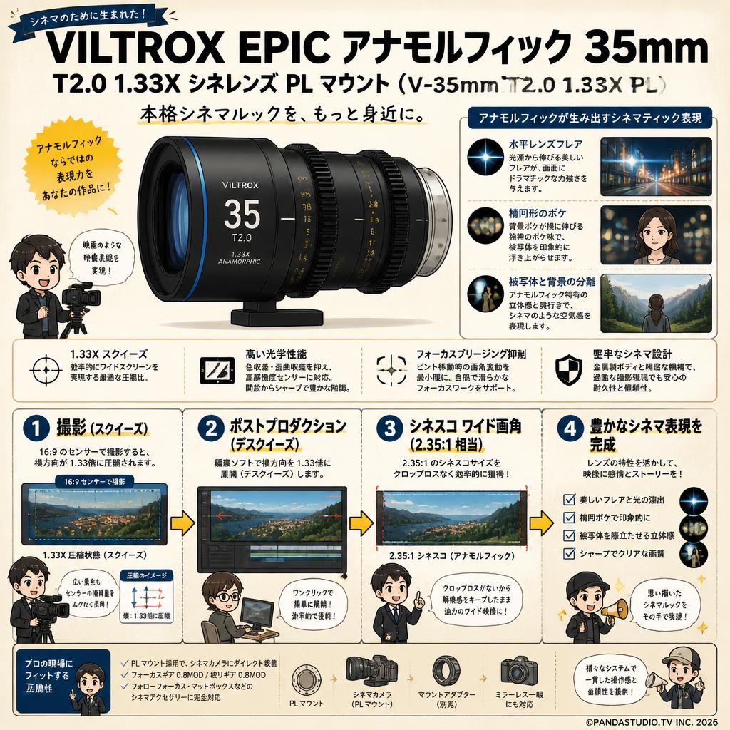 Viltrox EPIC アナモルフィック 35mm T2.0 1.33X シネレンズ PL マウント ( V-35mm T2.0 1.33X PL ) 概要