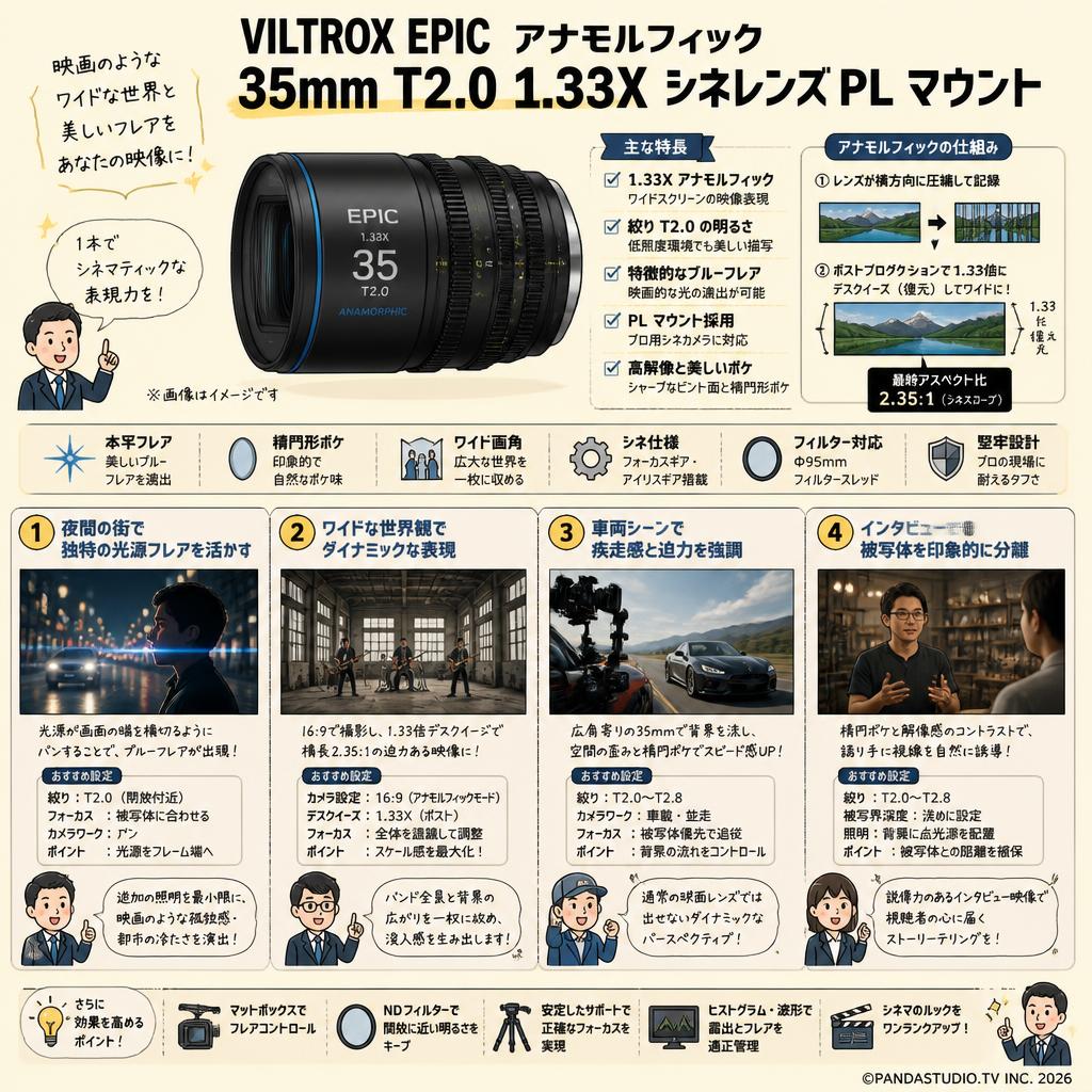 Viltrox EPIC アナモルフィック 35mm T2.0 1.33X シネレンズ PL マウント ( V-35mm T2.0 1.33X PL ) 用途