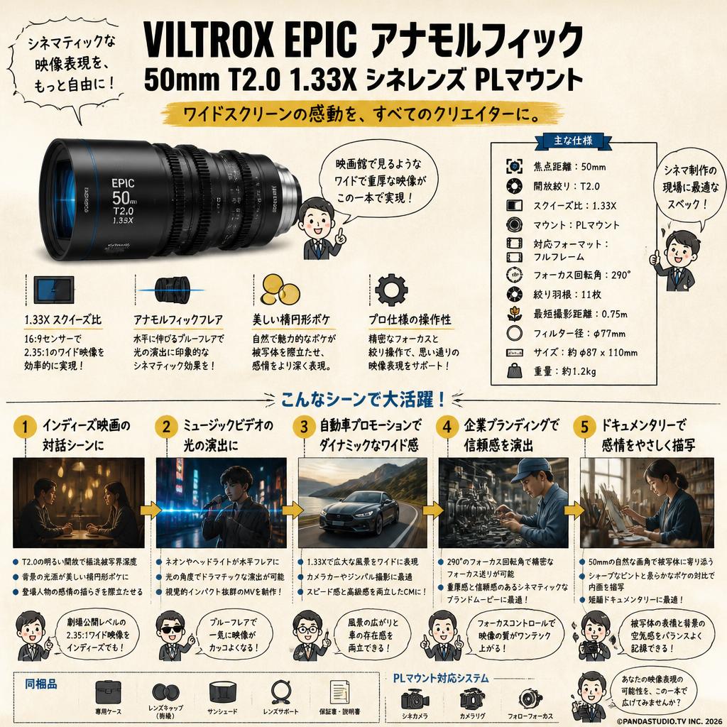 Viltrox EPIC アナモルフィック 50mm T2.0 1.33X シネレンズ PL マウント ( V-50mm T2.0 1.33X PL ) 用途