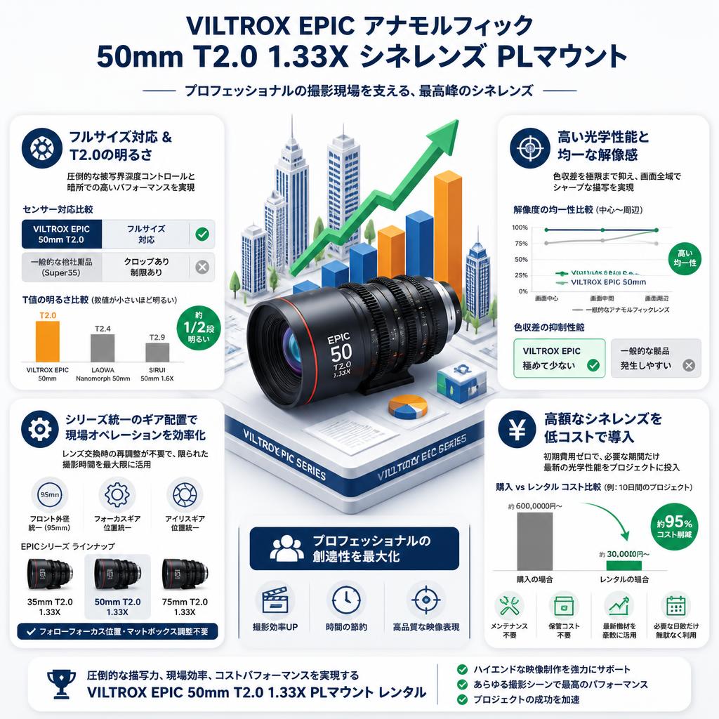 Viltrox EPIC アナモルフィック 50mm T2.0 1.33X シネレンズ PL マウント ( V-50mm T2.0 1.33X PL ) セールスポイント