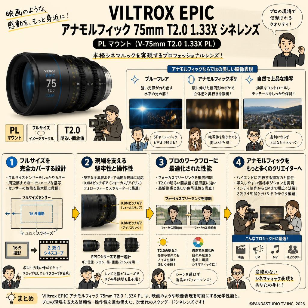 Viltrox EPIC アナモルフィック 75mm T2.0 1.33X シネレンズ PL マウント ( V-75mm T2.0 1.33X PL ) 概要