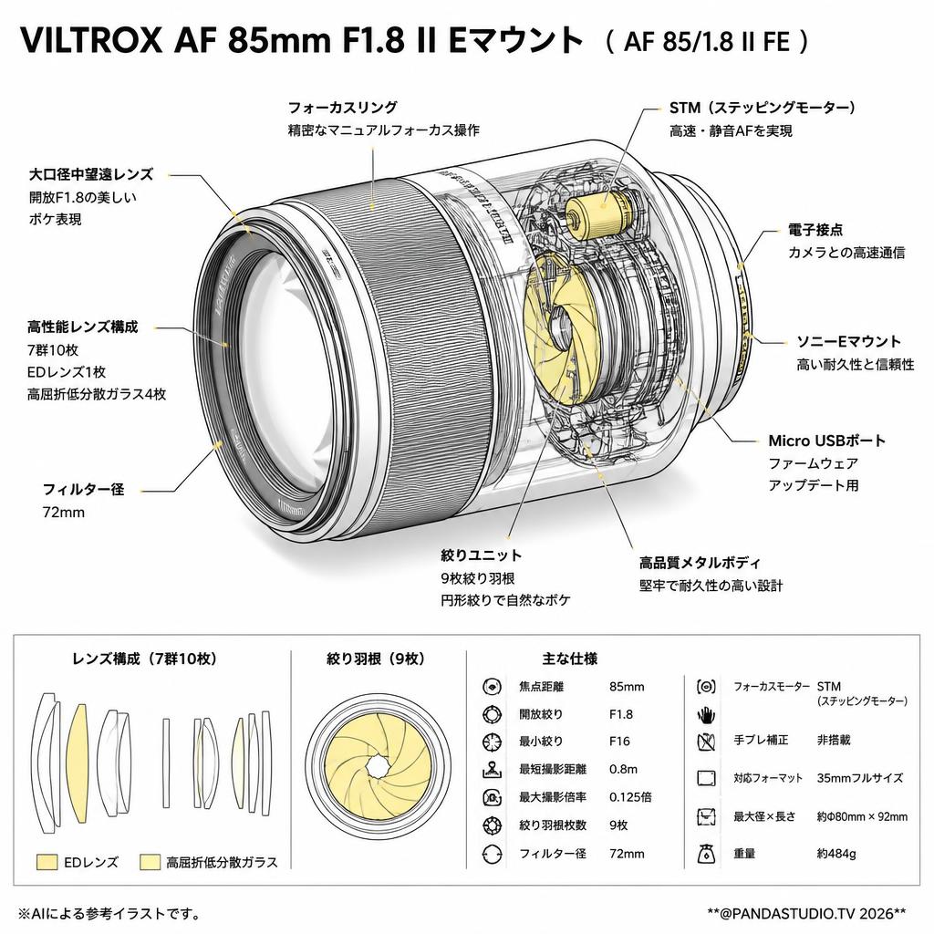 VILTROX AF 85mm F1.8 II Eマウント ( AF 85/1.8 II FE ) スペック