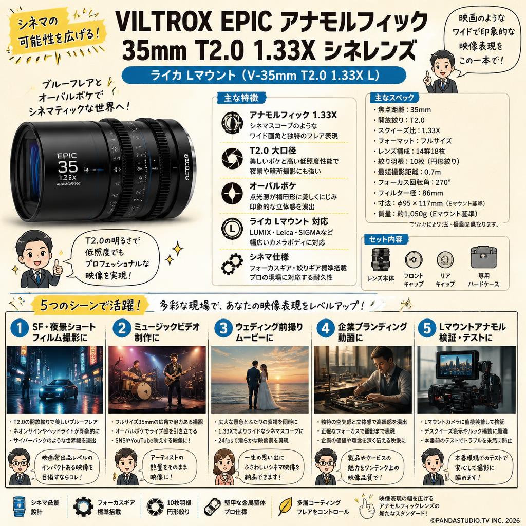 Viltrox EPIC アナモルフィック 35mm T2.0 1.33X シネレンズ ライカ Lマウント ( V-35mm T2.0 1.33X L ) 用途