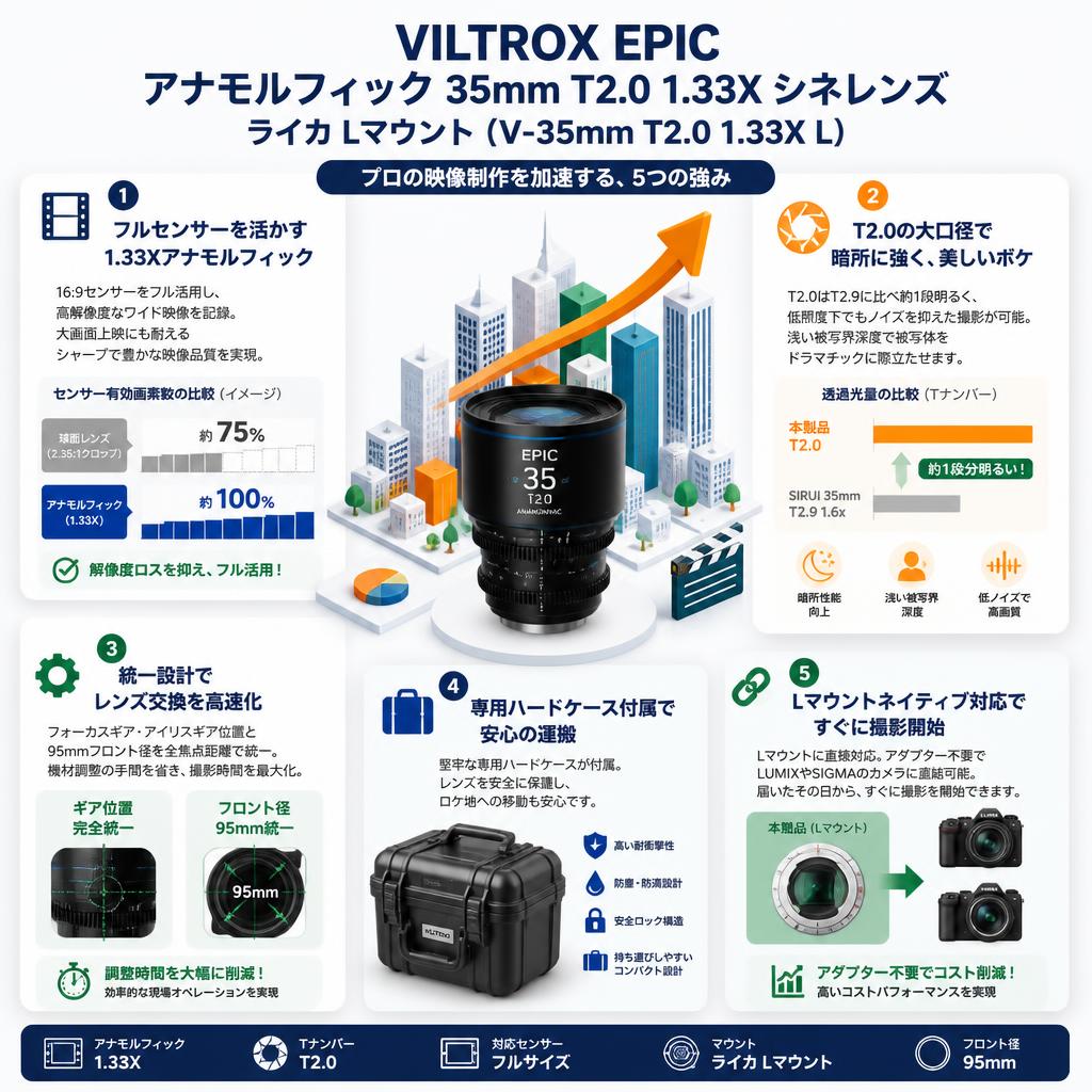 Viltrox EPIC アナモルフィック 35mm T2.0 1.33X シネレンズ ライカ Lマウント ( V-35mm T2.0 1.33X L ) セールスポイント