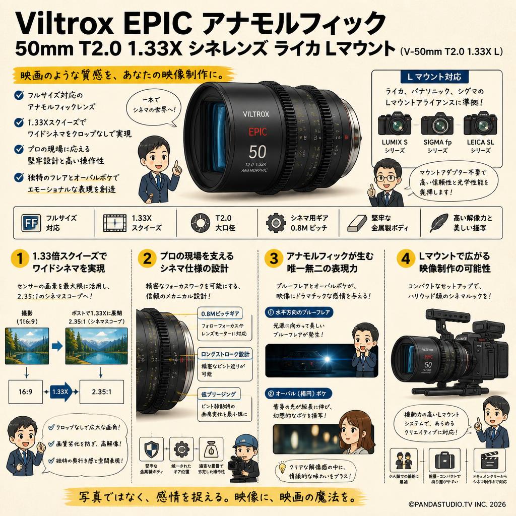 Viltrox EPIC アナモルフィック 50mm T2.0 1.33X シネレンズ ライカ Lマウント ( V-50mm T2.0 1.33X L ) 概要