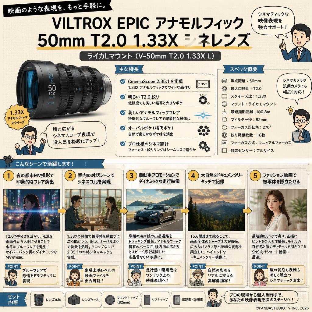 Viltrox EPIC アナモルフィック 50mm T2.0 1.33X シネレンズ ライカ Lマウント ( V-50mm T2.0 1.33X L ) 用途