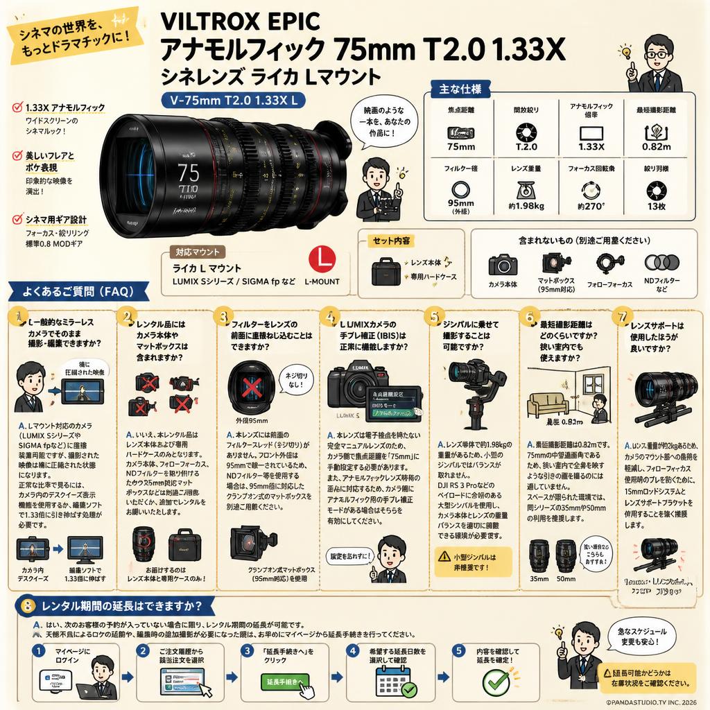 Viltrox EPIC アナモルフィック 75mm T2.0 1.33X シネレンズ ライカ Lマウント ( V-75mm T2.0 1.33X L ) FAQ（よくある質問と答え）