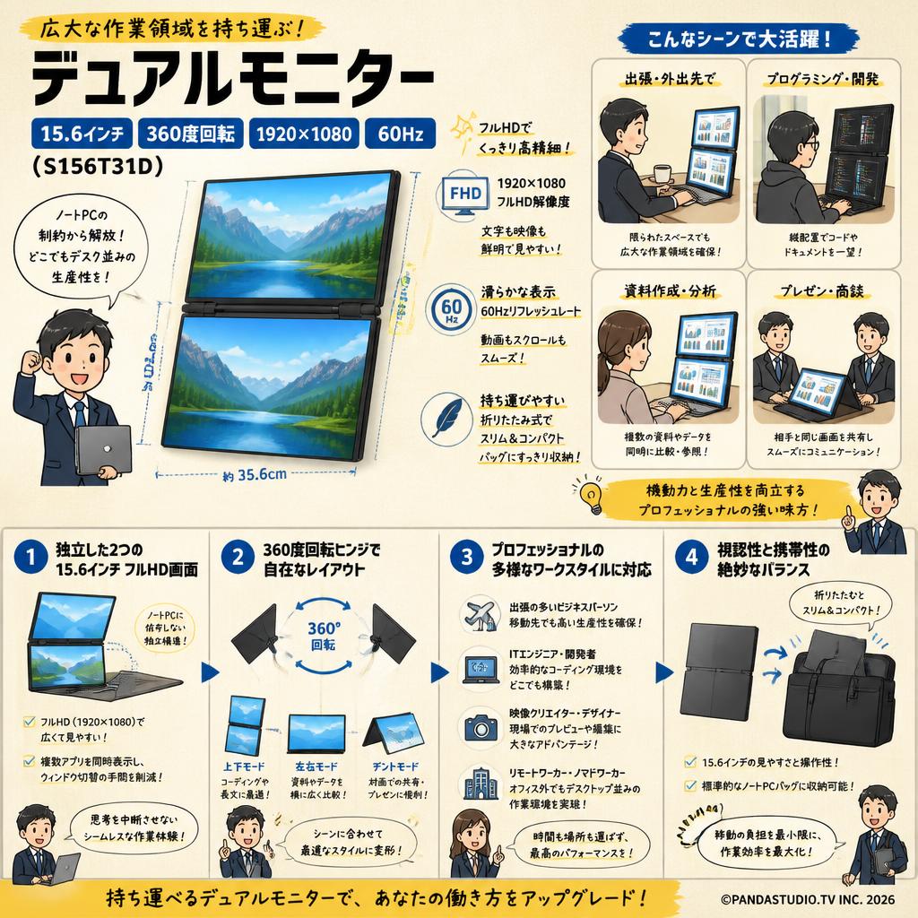 デュアルモニター 15.6インチ 360度回転 1920*1080 60Hz ( S156T31D ) 概要