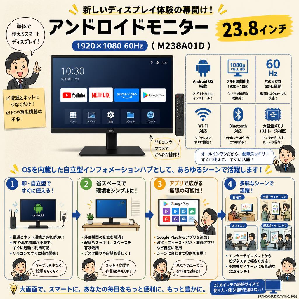 アンドロイドモニター 23.8インチ 1920*1080 60Hz ( M238A01D ) 概要