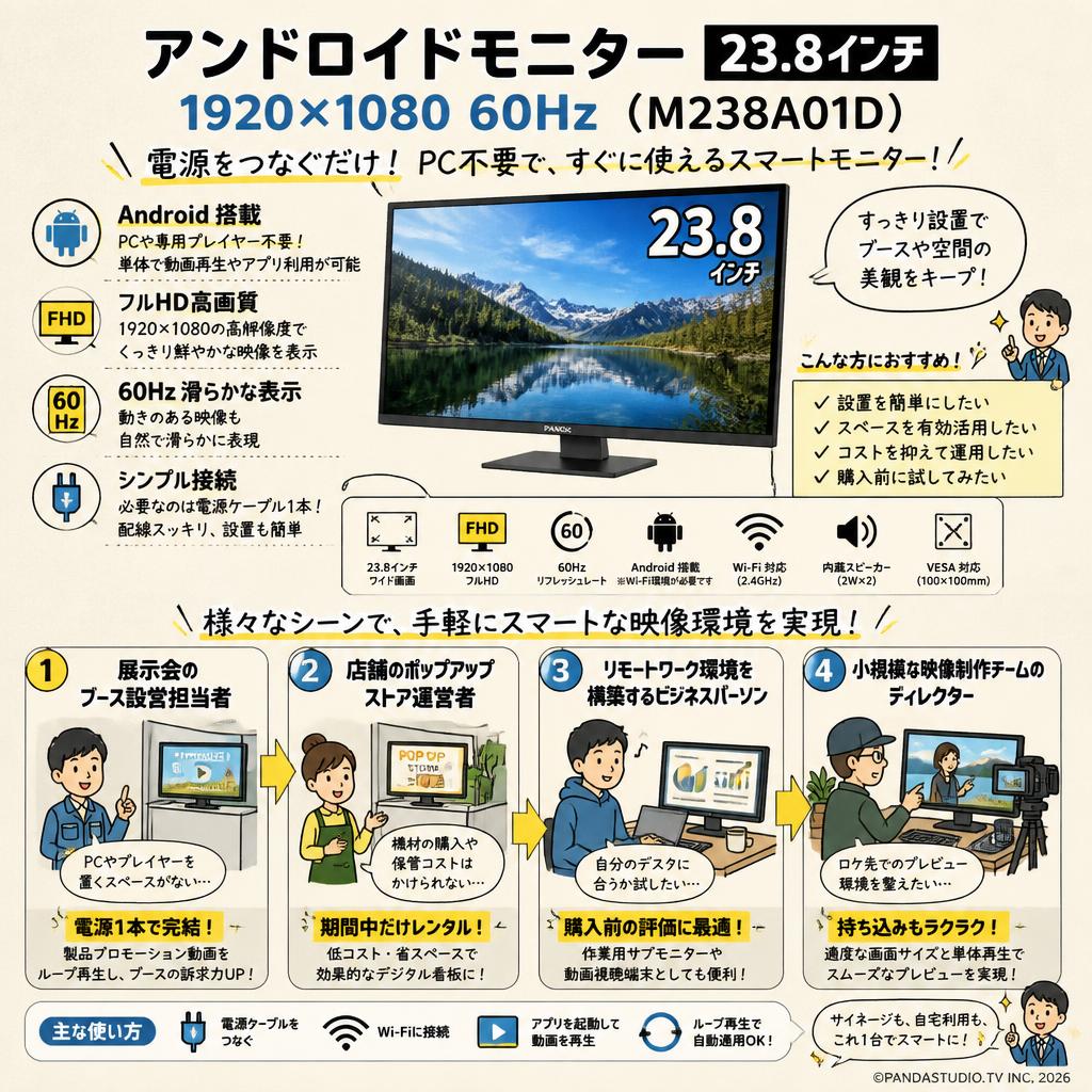 アンドロイドモニター 23.8インチ 1920*1080 60Hz ( M238A01D ) おもな対象のお客様