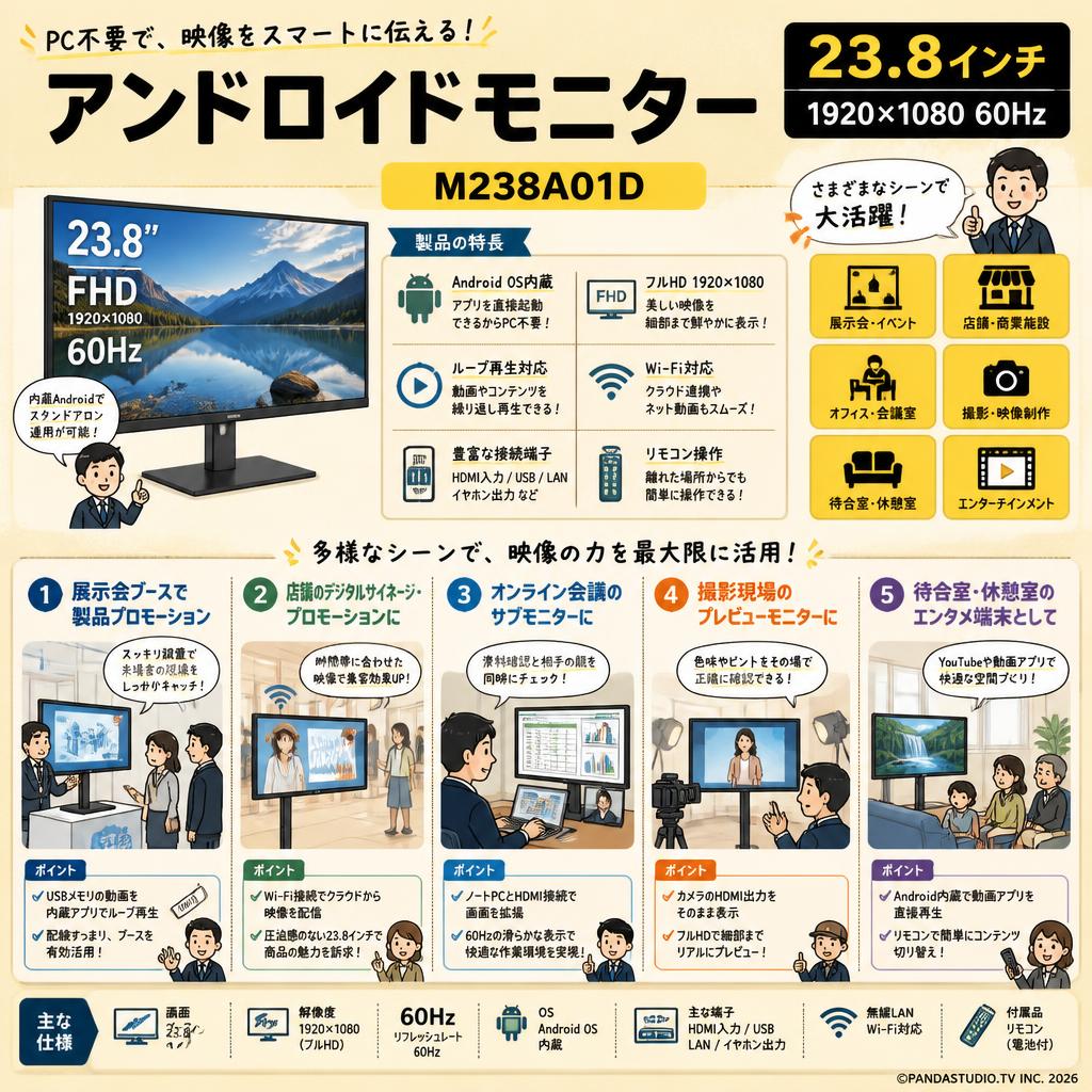 アンドロイドモニター 23.8インチ 1920*1080 60Hz ( M238A01D ) 用途