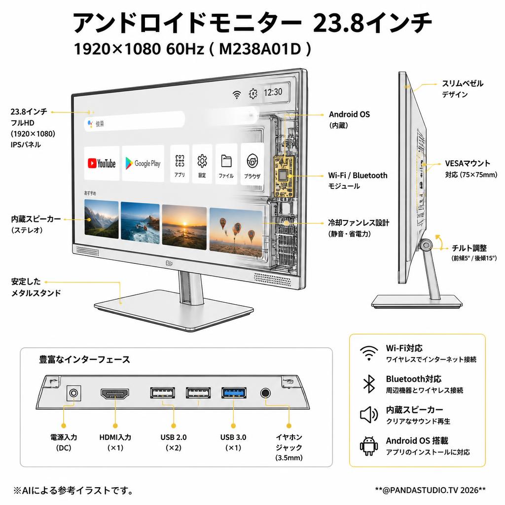 アンドロイドモニター 23.8インチ 1920*1080 60Hz ( M238A01D ) スペック