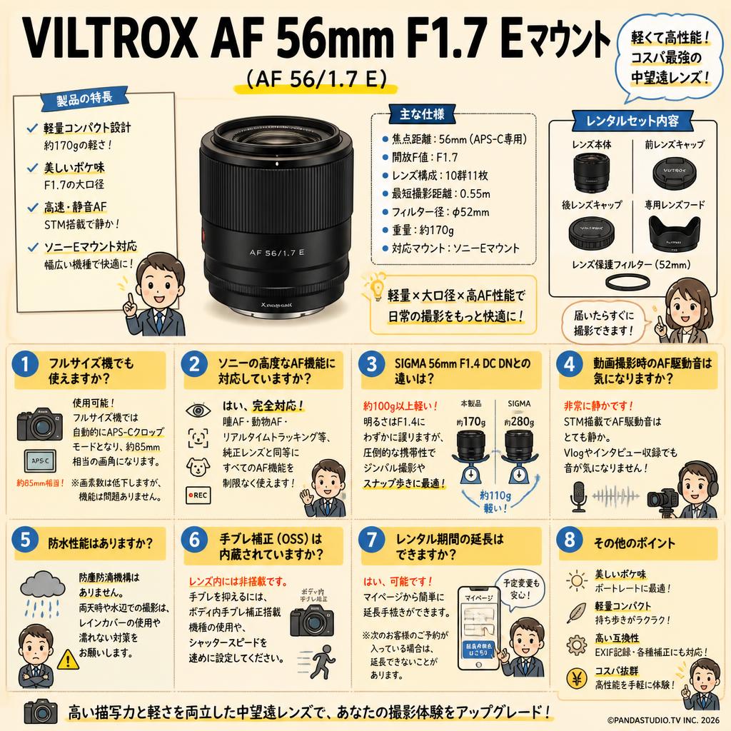 VILTROX AF 56mm F1.7  Eマウント ( AF 56/1.7 E ) FAQ（よくある質問と答え）