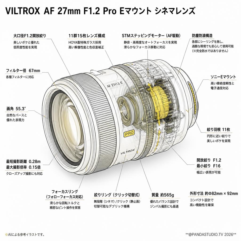 VILTROX AF 27mm F1.2 Pro Eマウント シネマレンズ( AF 27/1.2 E ) スペック