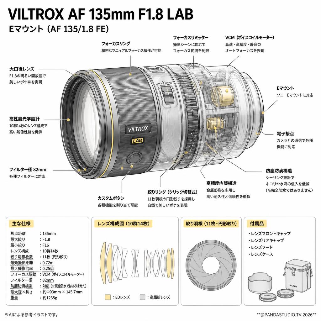 VILTROX AF 135mm F1.8 LAB  Eマウント ( AF 135/1.8 FE ) スペック