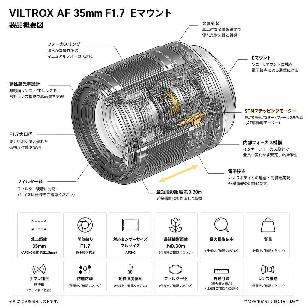 VILTROX AF 35mm F1.7  Eマウント スペック