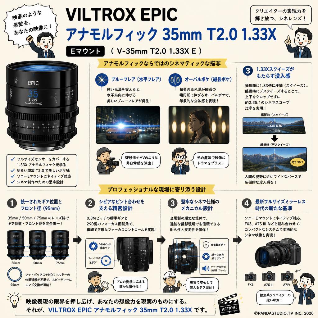 Viltrox EPIC アナモルフィック 35mm T2.0 1.33X シネレンズ  Eマウント ( V-35mm T2.0 1.33X E ) 概要