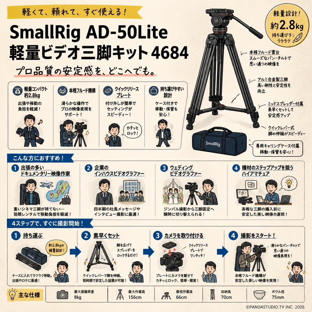SmallRig AD-50Lite 軽量ビデオ三脚キット 4684 おもな対象のお客様