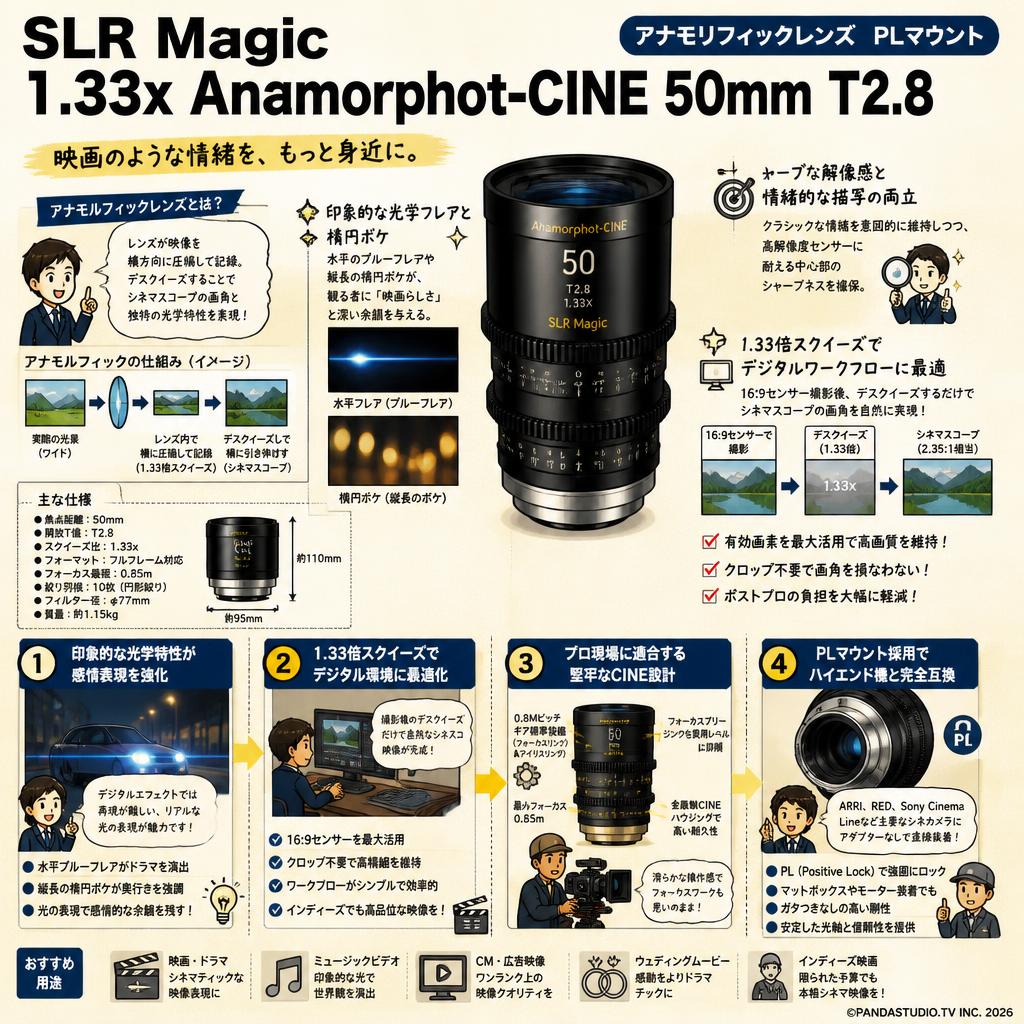 SLR Magic 1.33x Anamorphot-CINE 50mm T2.8  アナモリフィックレンズ PLマウント 概要