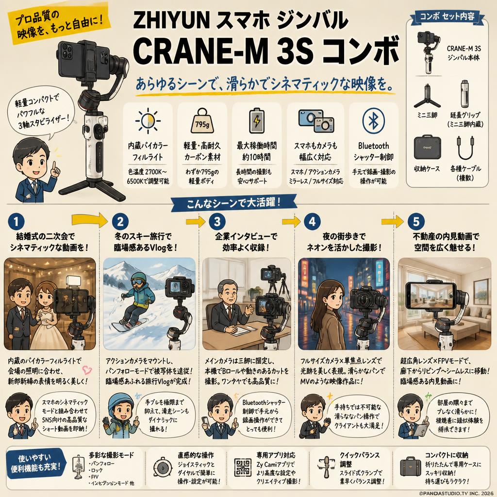 ZHIYUN スマホ ジンバル CRANE-M 3S コンボ 用途