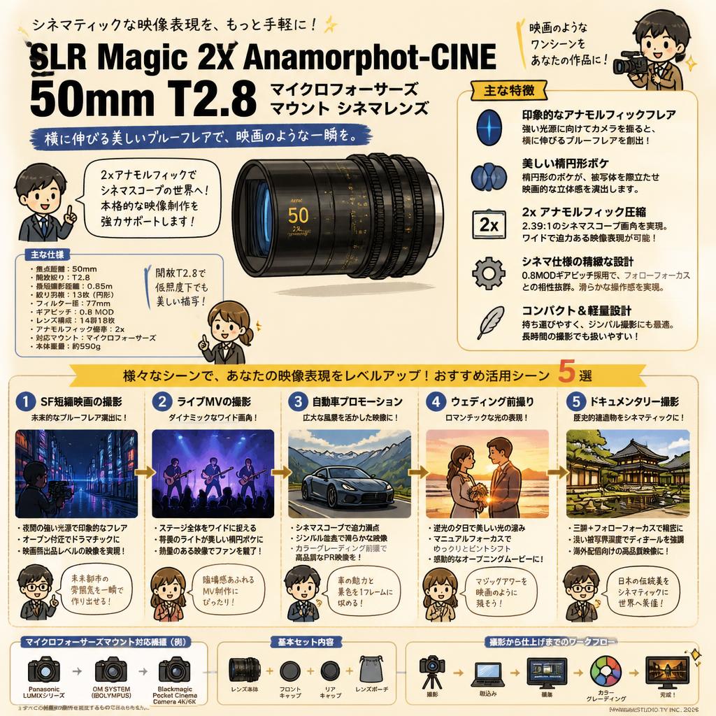 SLR Magic 2x Anamorphot-CINE 50mm T2.8 マイクロフォーサーズマウント シネマレンズ 用途