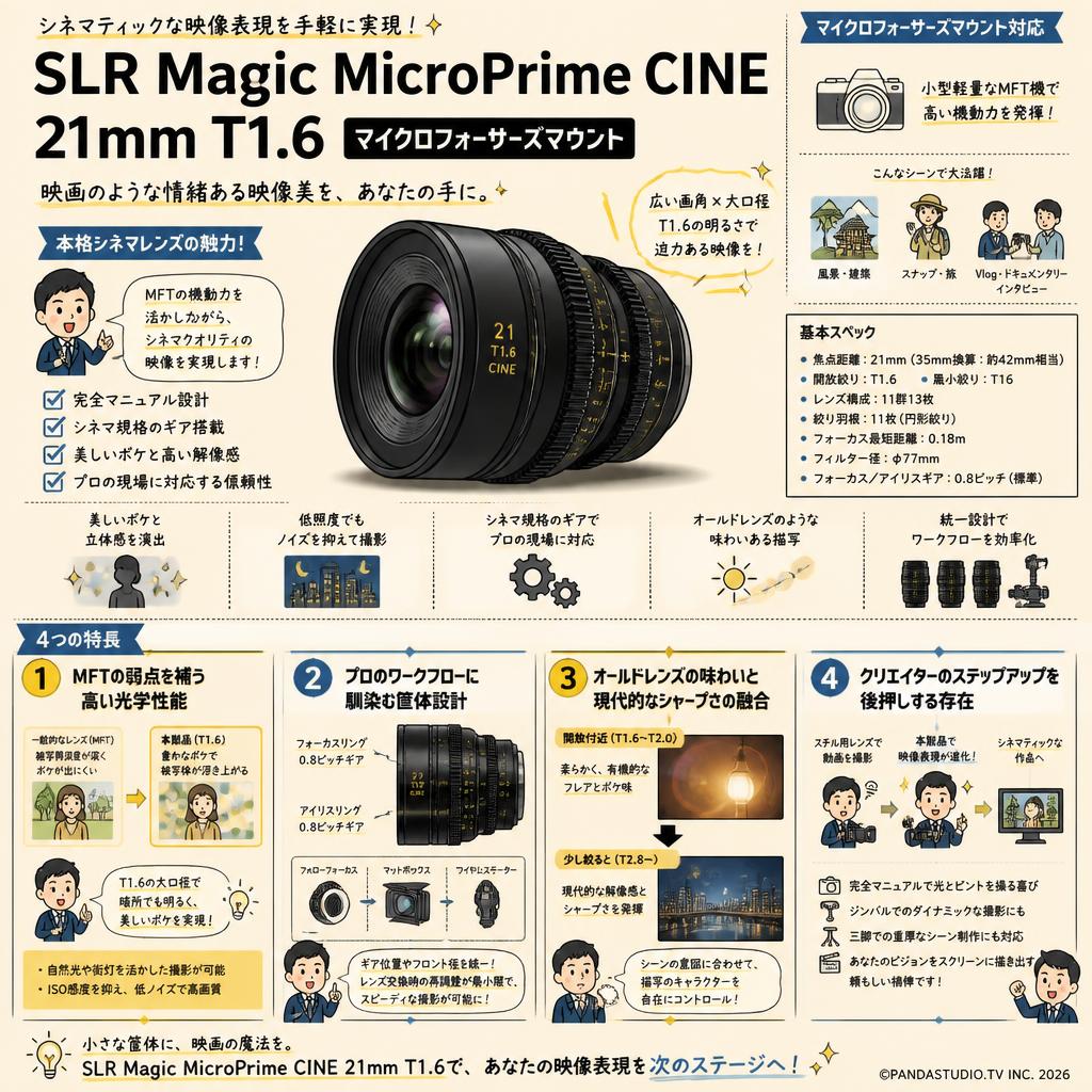 SLR Magic MicroPrime CINE 21mm T1.6 マイクロフォーサーズマウント 概要