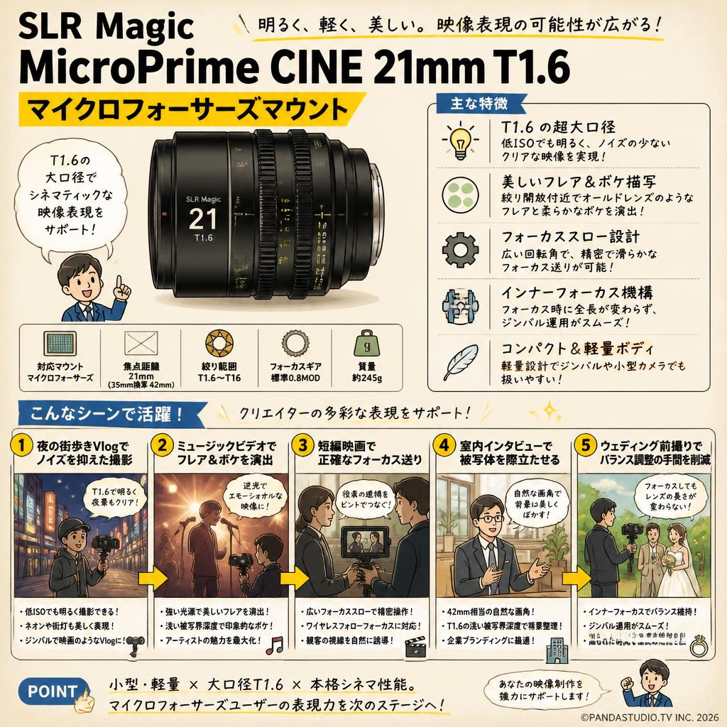 SLR Magic MicroPrime CINE 21mm T1.6 マイクロフォーサーズマウント 用途