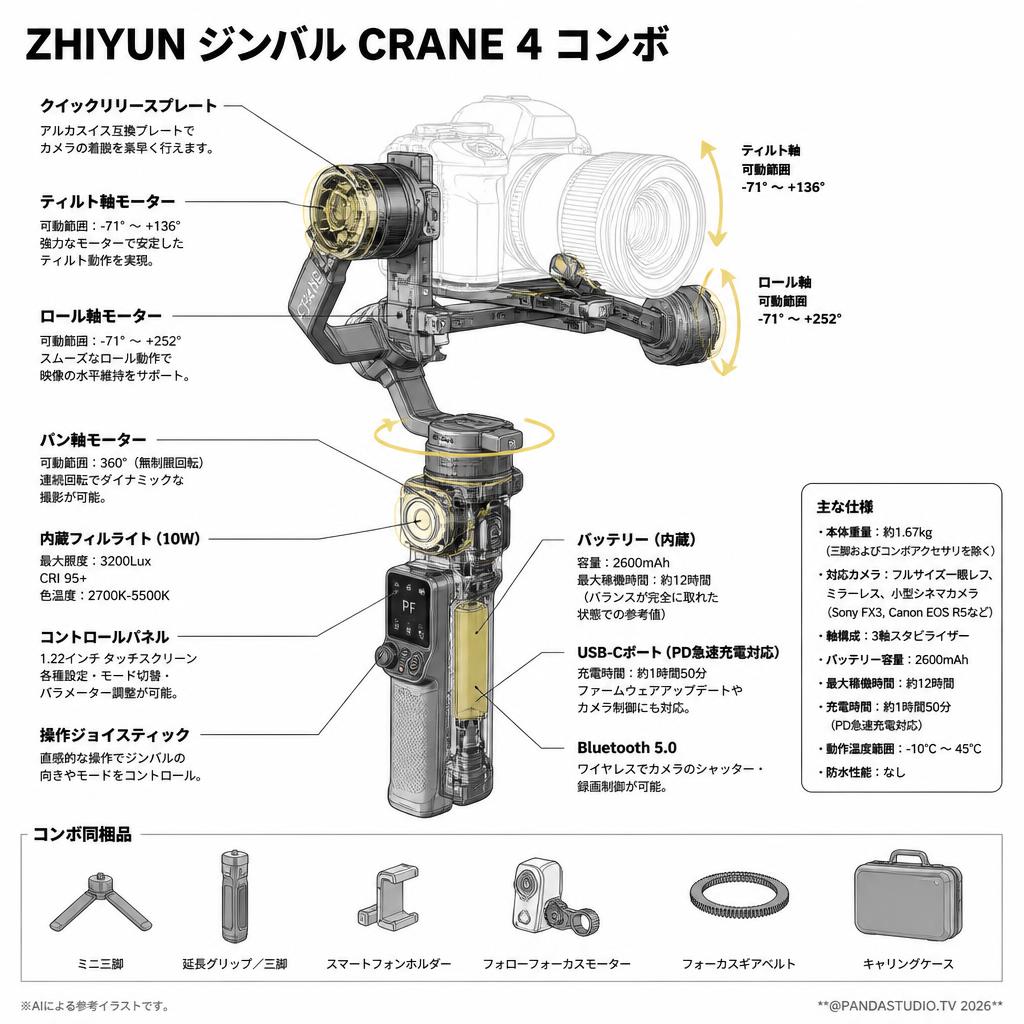 ZHIYUN ジンバル CRANE 4 コンボ スペック