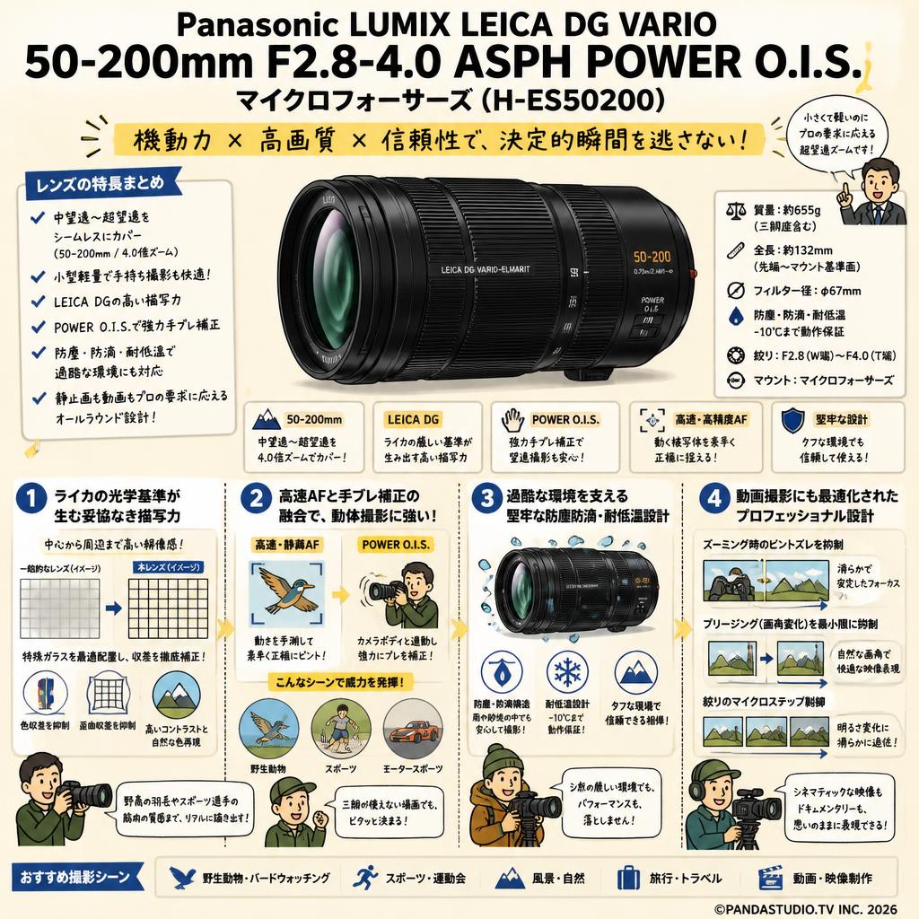Panasonic LUMIX LEICA DG VARIO 50-200mm F2.8-4.0 ASPH POWER O.I.S. マイクロフォーサーズ ( H-ES50200 ) 概要