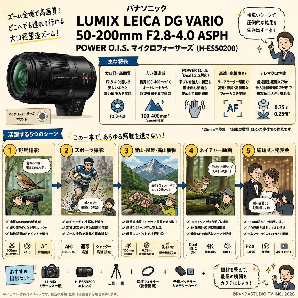 Panasonic LUMIX LEICA DG VARIO 50-200mm F2.8-4.0 ASPH POWER O.I.S. マイクロフォーサーズ ( H-ES50200 ) 用途