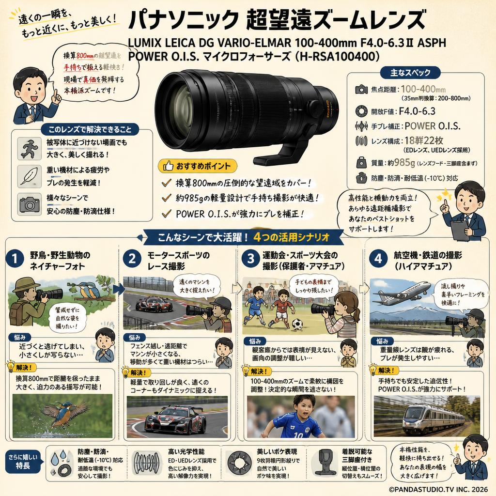 Panasonic LUMIX LEICA DG VARIO-ELMAR 100-400mm F4.0-6.3ⅡASPH POWER O.I.S. マイクロフォーサーズ ( H-RSA100400 ) おもな対象のお客様