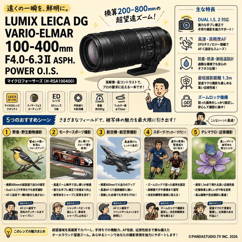 Panasonic LUMIX LEICA DG VARIO-ELMAR 100-400mm F4.0-6.3ⅡASPH POWER O.I.S. マイクロフォーサーズ ( H-RSA100400 ) 用途