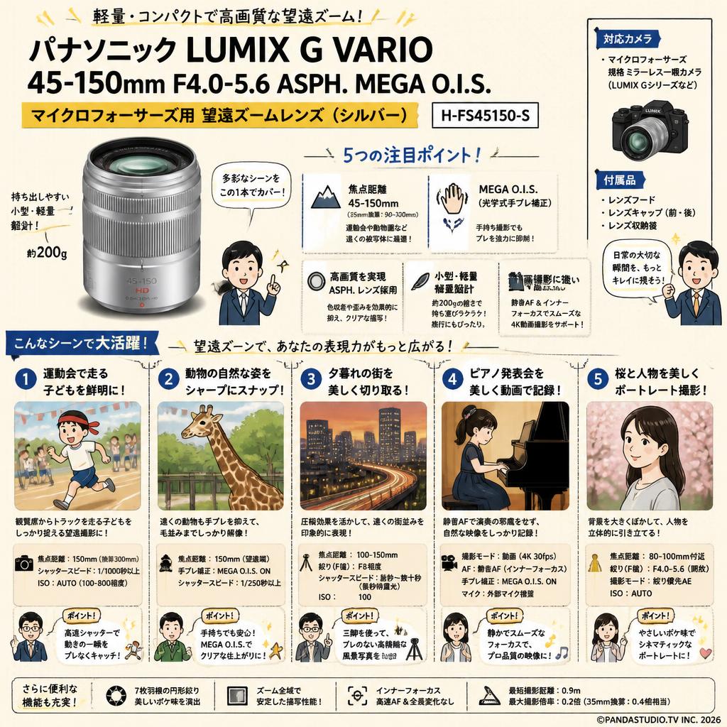 Panasonic LUMIX G VARIO 45-150mm F4.0-5.6 ASPH MEGA O.I.S. マイクロフォーサーズ シルバー  ( H-FS45150-S ) 用途