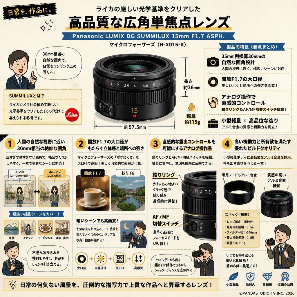 Panasonic LUMIX DG SUMMILUX 15mm F1.7 ASPH マイクロフォーサーズ   ( H-X015-K ) 概要