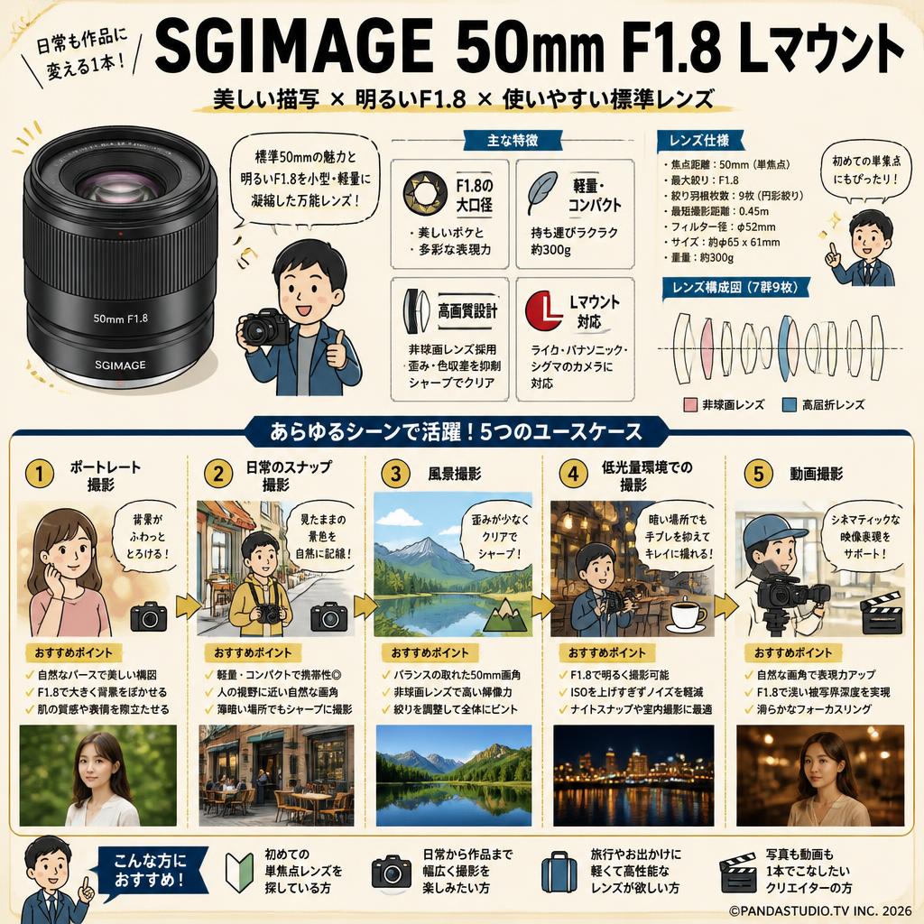 SGIMAGE（エスジーイメージ） 50mm F1.8 Lマウント 用途