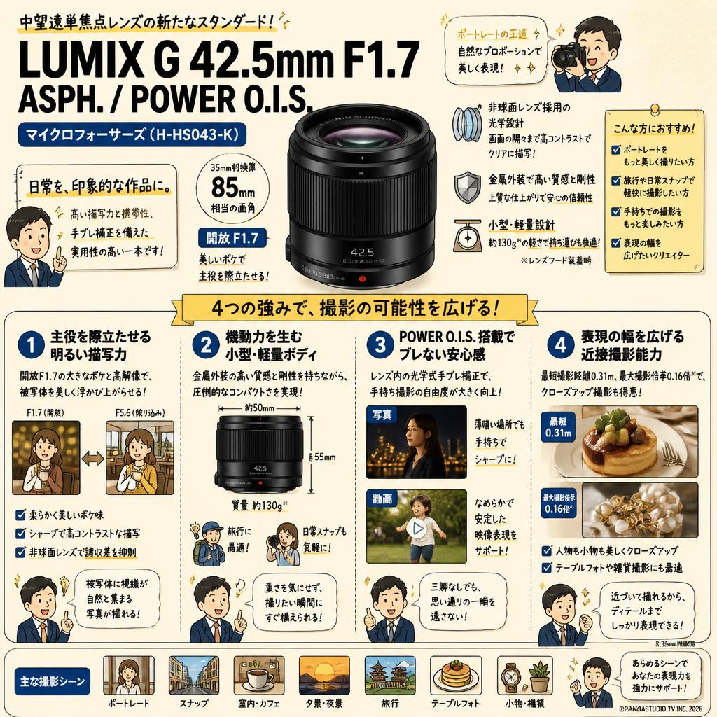 Panasonic LUMIX G 42.5mm F1.7 ASPH. / POWER O.I.S. マイクロフォーサーズ   ( H-HS043-K ) 概要