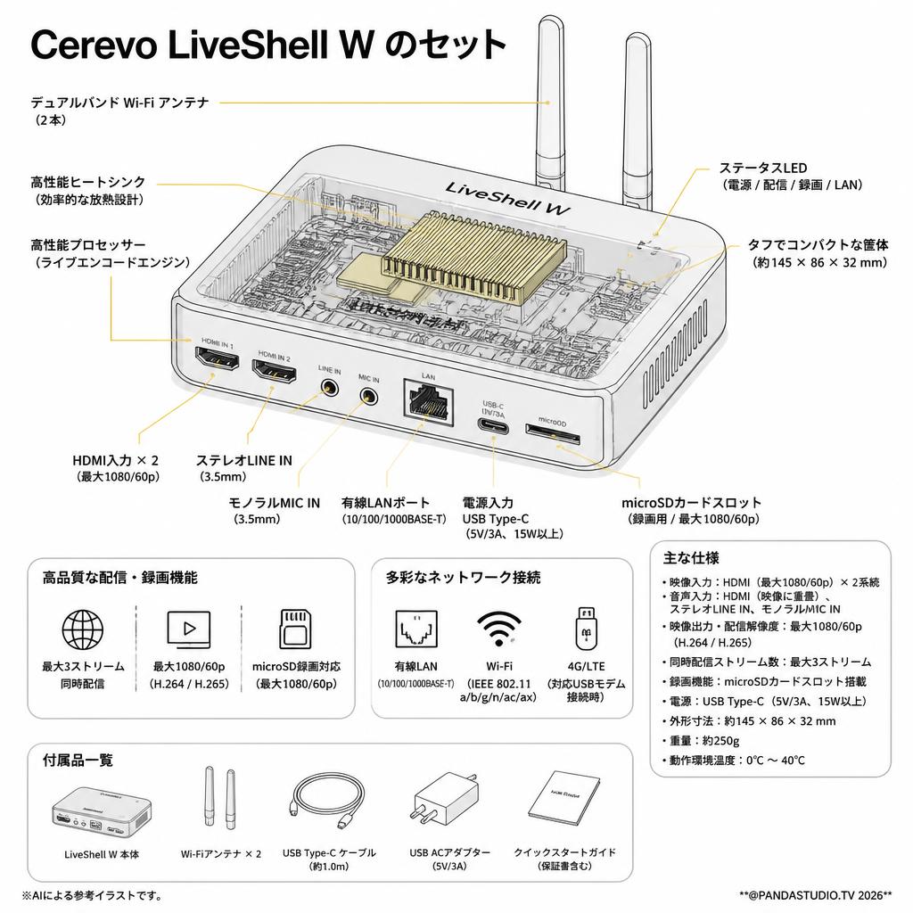 Cerevo LiveShell Wのセット スペック
