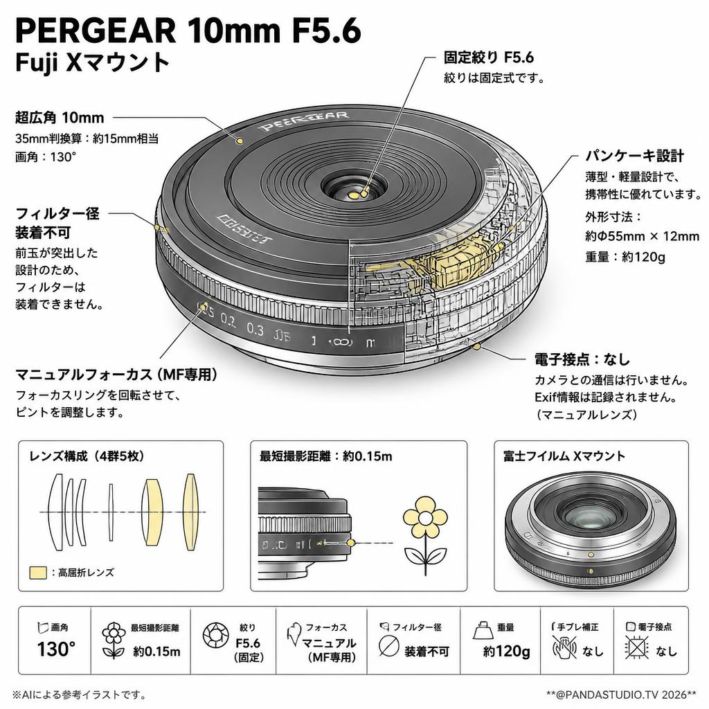 PERGEAR 10mm F5.6 Fuji Xマウント スペック
