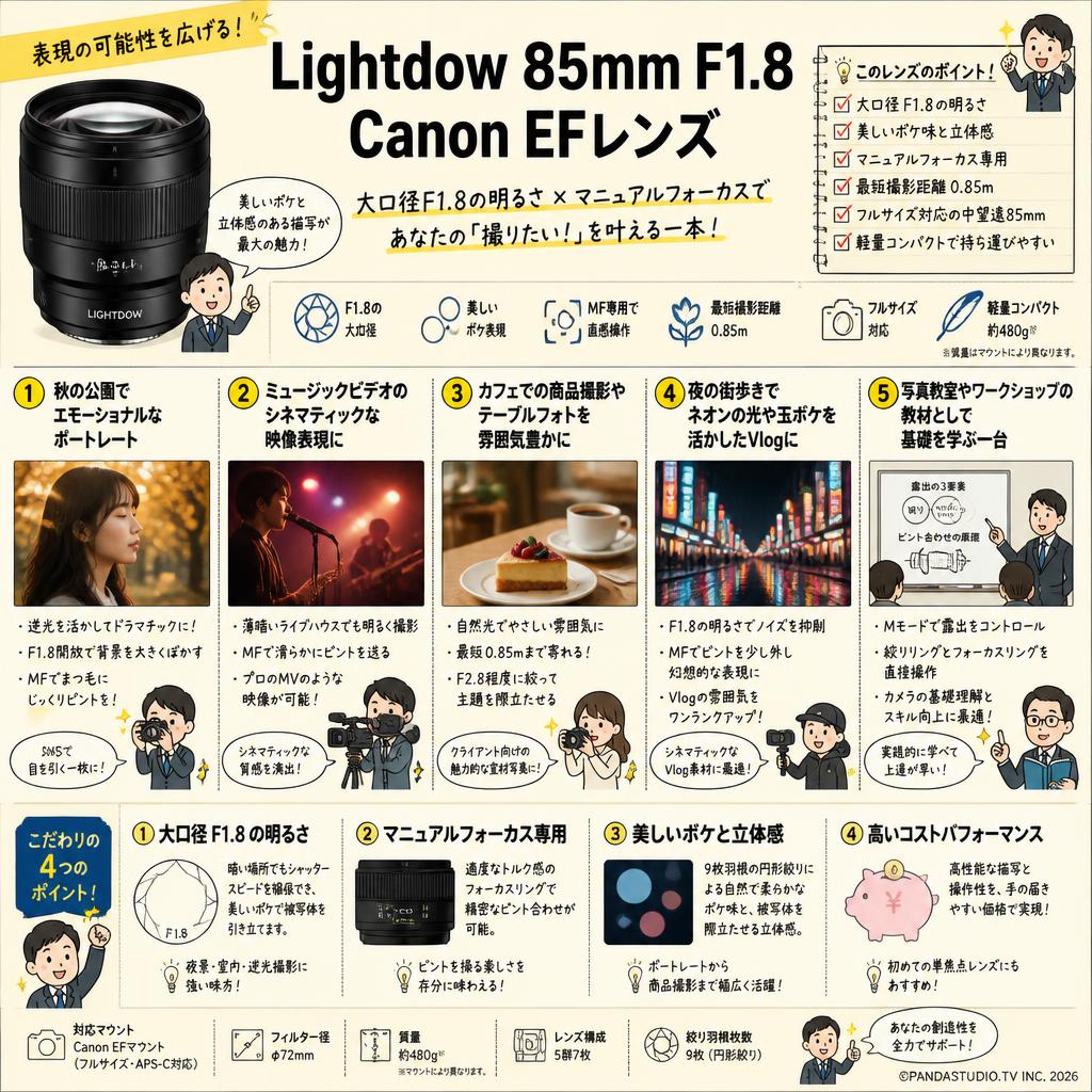 Lightdow  85mm F1.8 Canon EFレンズ 用途